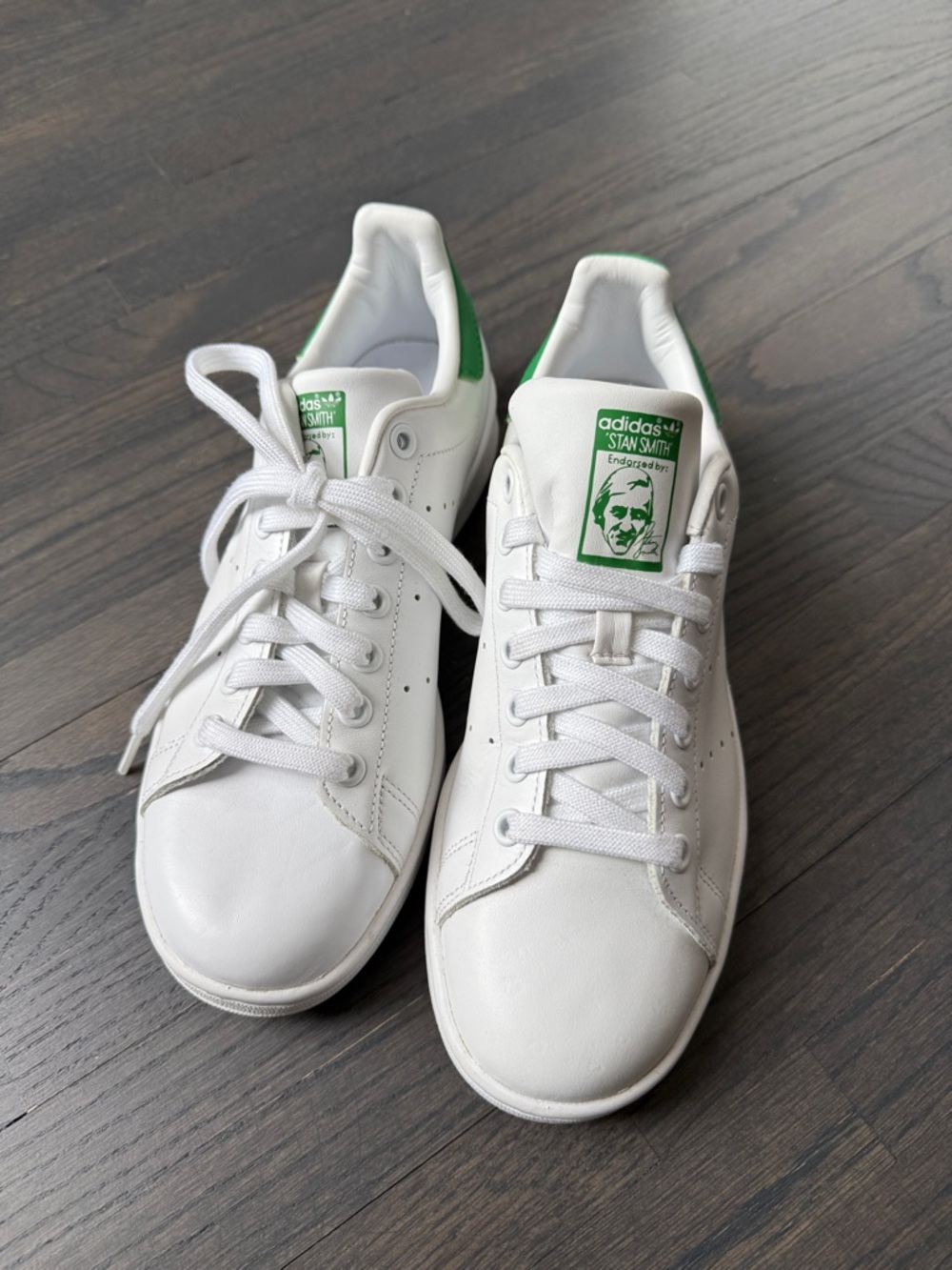 adidas White Leather Sneakers with Green Heel Patch